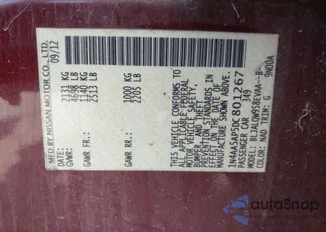 2013 Nissan Maxima 3.5 S z USA, uszkodzony, nr VIN 1N4AA5AP5DC801267